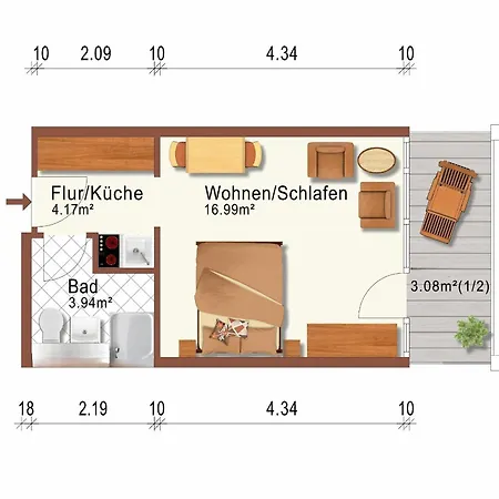 Gemuetliches Studio-appartement In Mit Terrasse, Schwimmbad Und Sauna